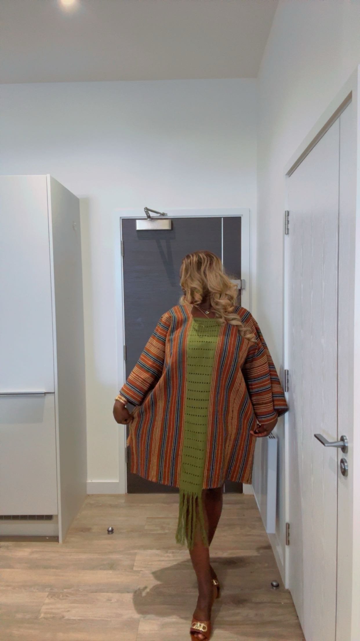 Two-toned Aso-oke Short Kaftan Dress - Image 3