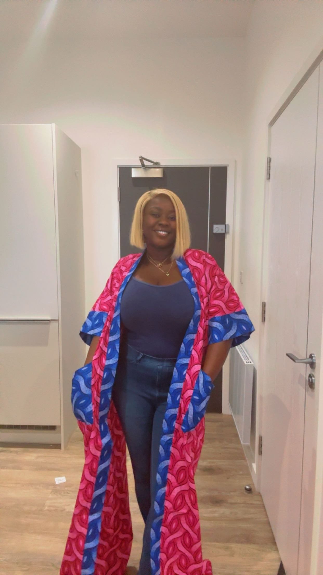 Pink/Blue Two Piece Ankara Kimono Set - Image 4