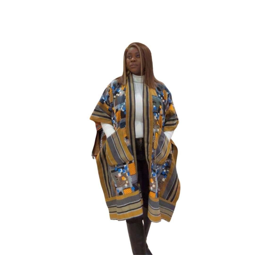 Brown Ankara Aso-Oke Kimono