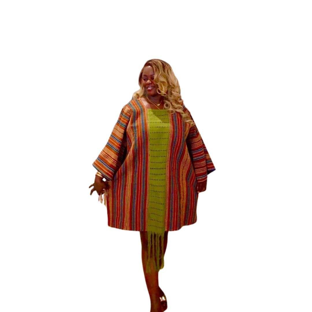 Two-toned Aso-oke Short Kaftan Dress