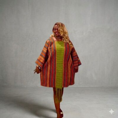 Two-toned Aso-oke Short Kaftan Dress