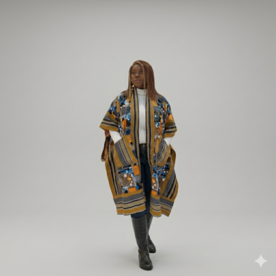 Brown Ankara Aso-Oke Kimono