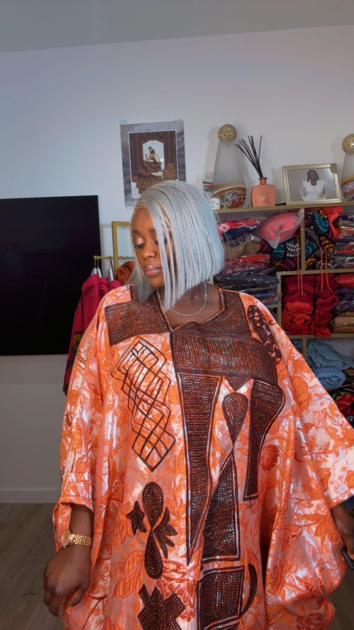 Orange Damask Maxi Dress - Image 3