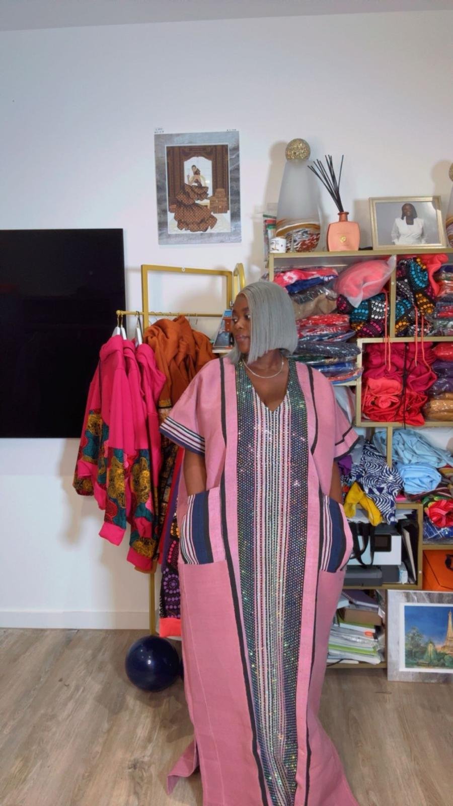 Pink Aso-Oke Long Dress - Image 2