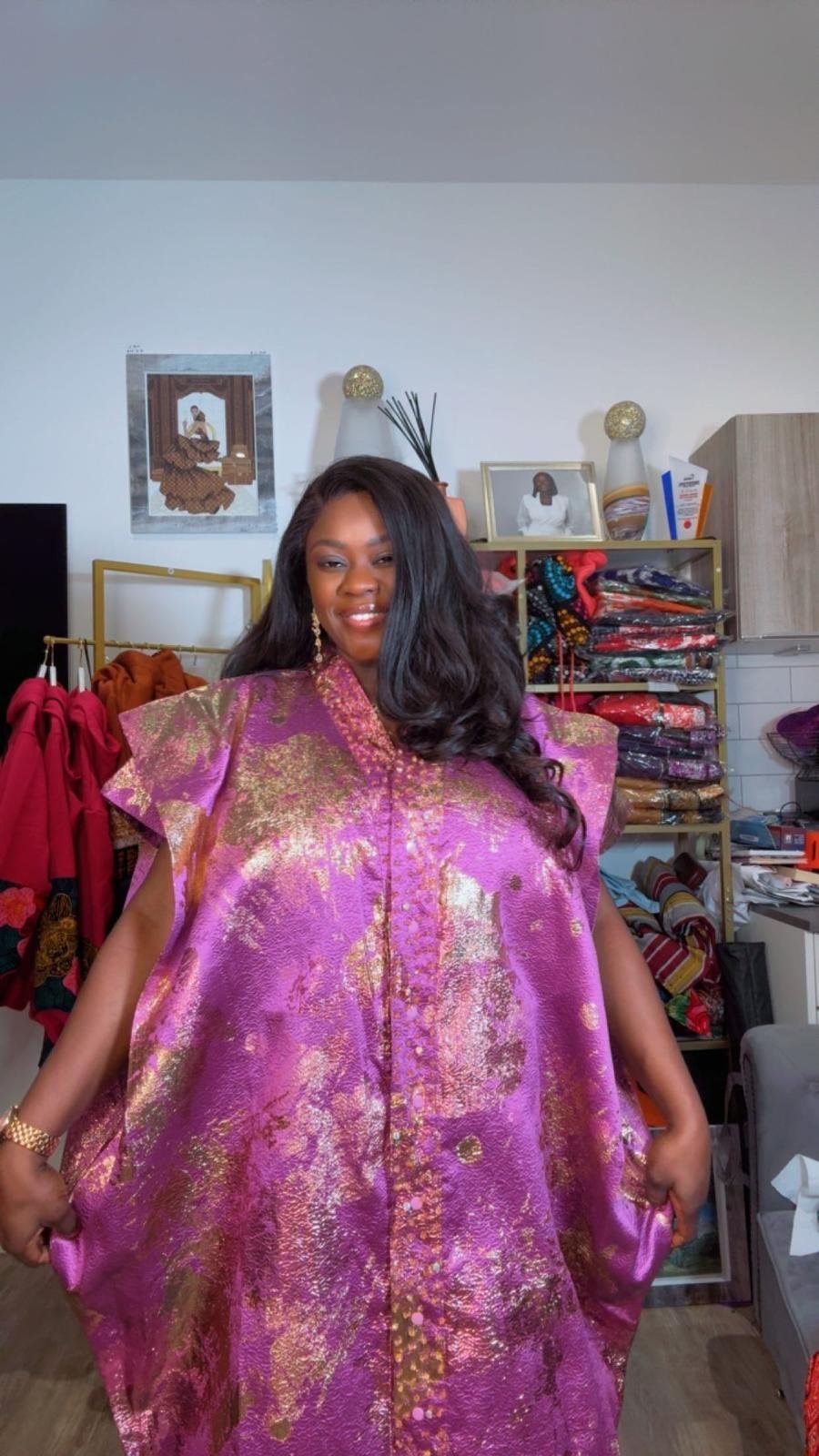 Magenta Brocade Bubu Dress - Image 4