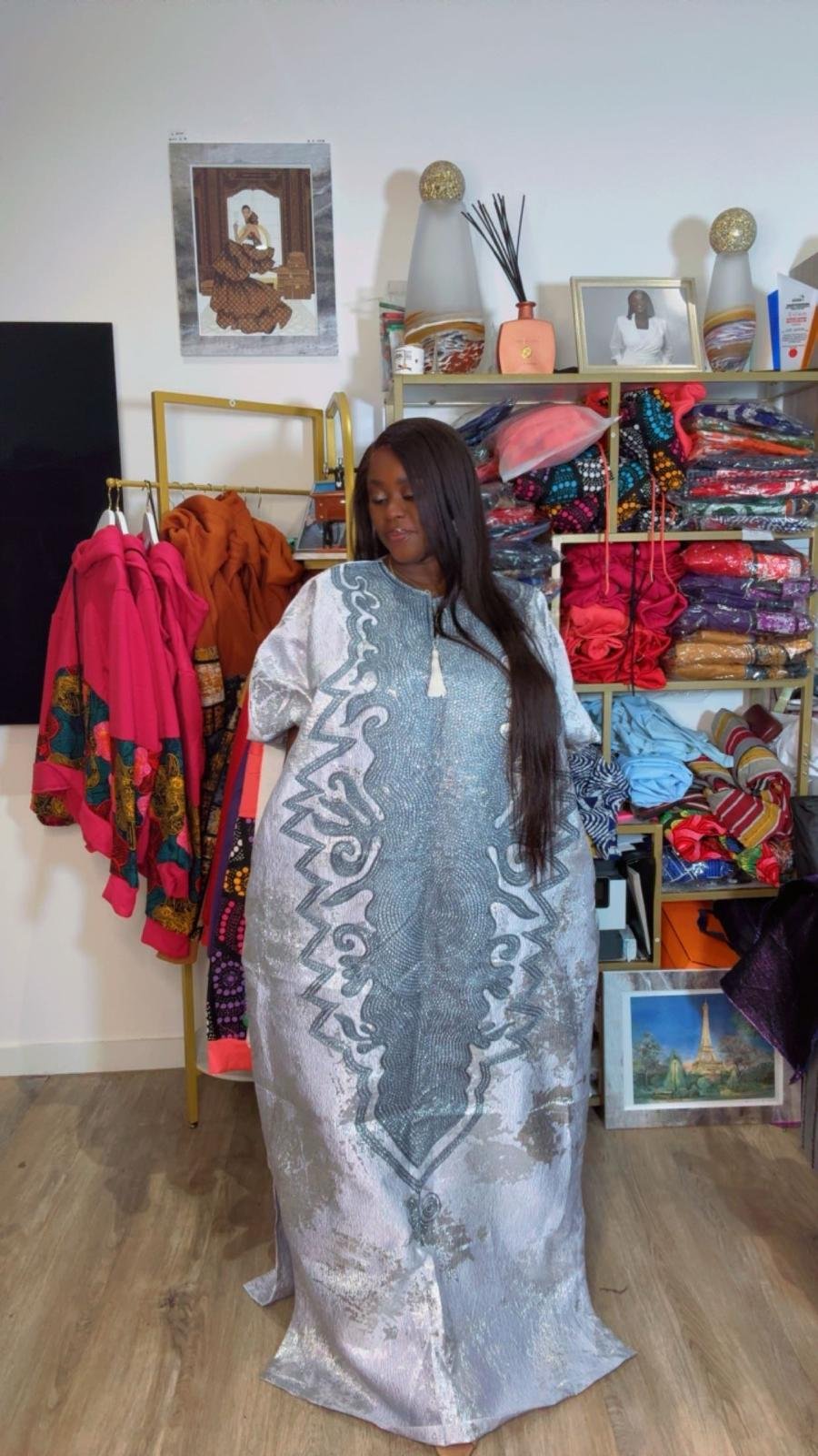 Grey Embroidered Brocade Maxi Dress - Image 2