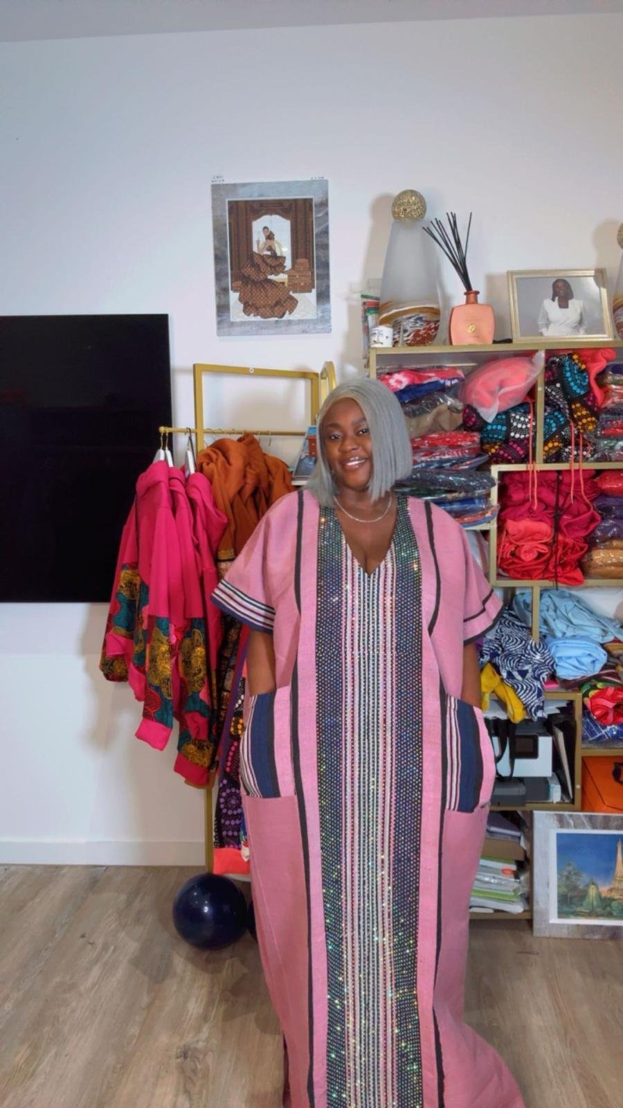 Pink Aso-Oke Long Dress - Image 3