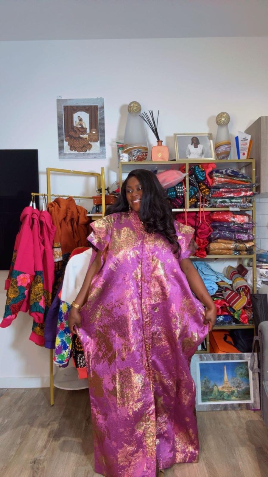 Magenta Brocade Bubu Dress - Image 2