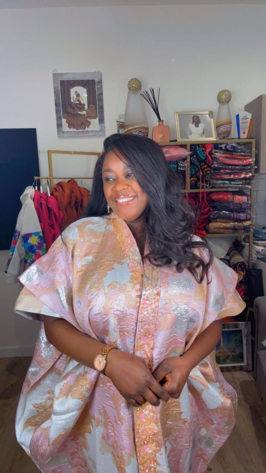 Pink Brocade Bubu Gown - Image 3