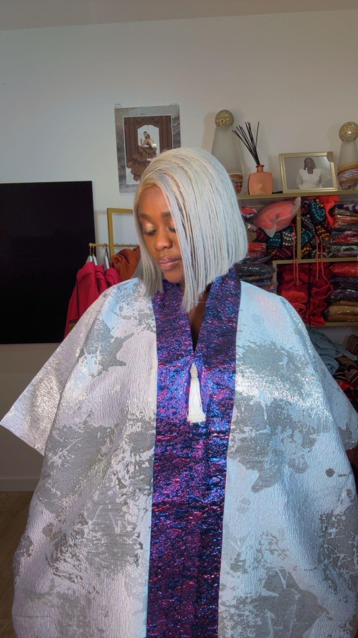 Two-Toned Brocade Bubu Dress - Image 3