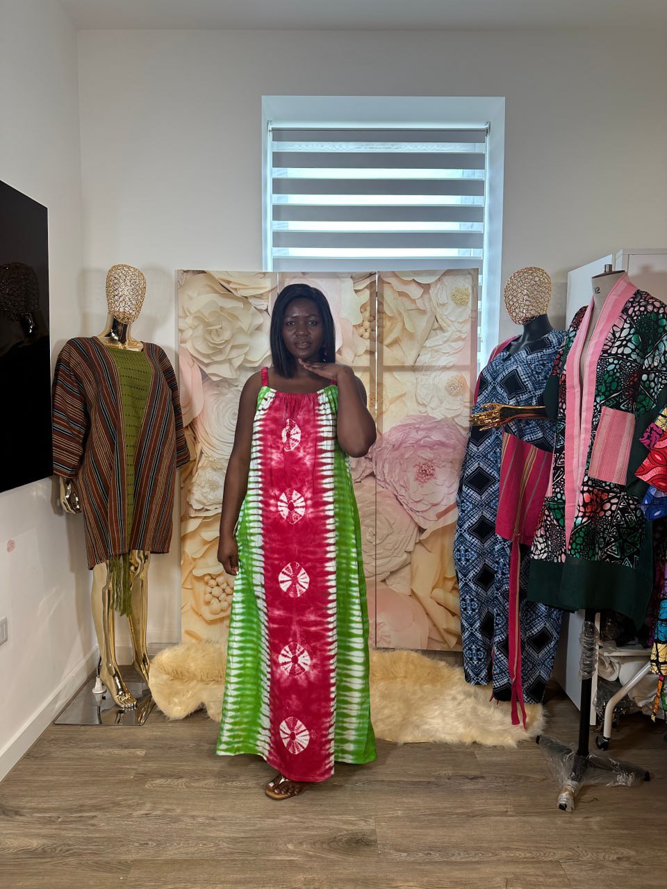 Adire Sleeveless Maxi Dress Green - Image 2