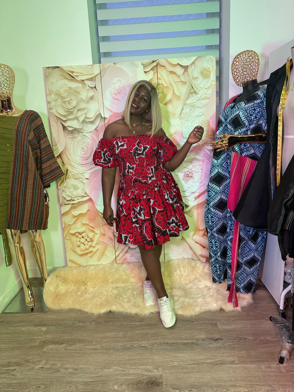 Off Shoulder Ankara Mini Dress - Image 4