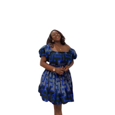 Blue Elastic Smock Dress