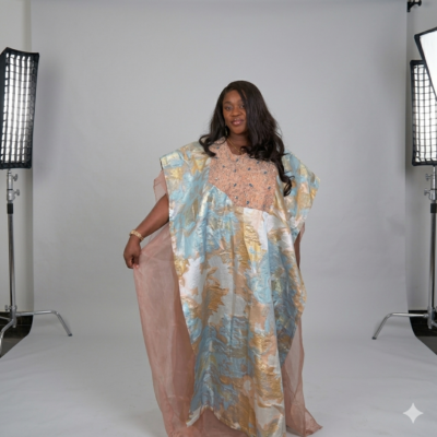 Blue & Gold Brocade Bubu Gown
