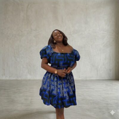 Blue Elastic Smock Dress