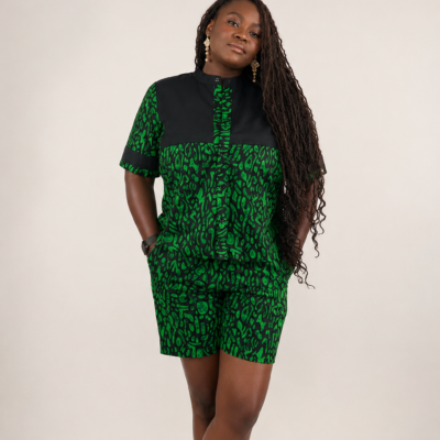Ankara Shirt & Shorts Set – Emerald Green